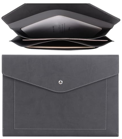 Wason A4 Dokumentenmappe aus PU-Leder mit Erweiterbaren Großen Taschen, Umschlaghülle Halter Papierrechnungen, Schreibwaren Tablet und PC für Arbeit Studium Reisen (Grau)