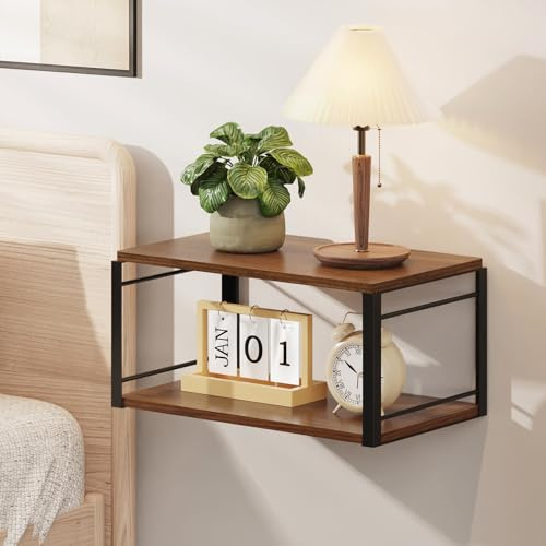 THYGIFTREE Floating Nightstand, Wall Mounted Bedside Table Nightstand, Walnut Floating Bedside Table Wall Shelf for Bedroom, Living Room, Bathroom, Kitchen, Office, Home Decor