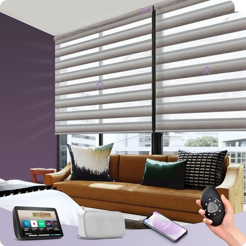 Graywind Elektrische Doppelrollo nach Maß, Wiederaufladbar Smart Duo Rollo Kompatibel mit Alexa Google, Fernbedienung Fensterrollo, Jalousien Lichtdurchlässig und Verdunkelnd, Gradient Brown