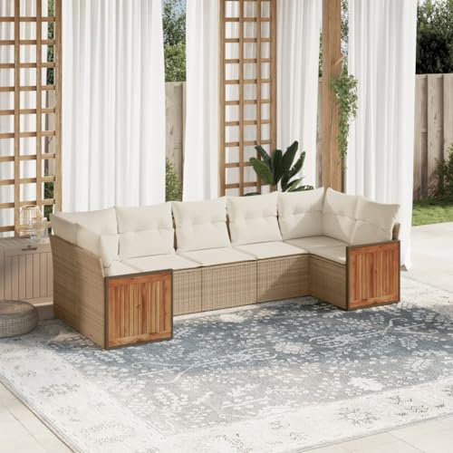 Rantry 7-TLG. Gartenmöbel Set mit Kissen Gartensofa Balkonmöbel Gartenlounge Loungesofa mit Gartentisch Rattansofa Ecksofa Ecklounge Sitzgruppe Loungemöbel Beige Poly Rattan #18