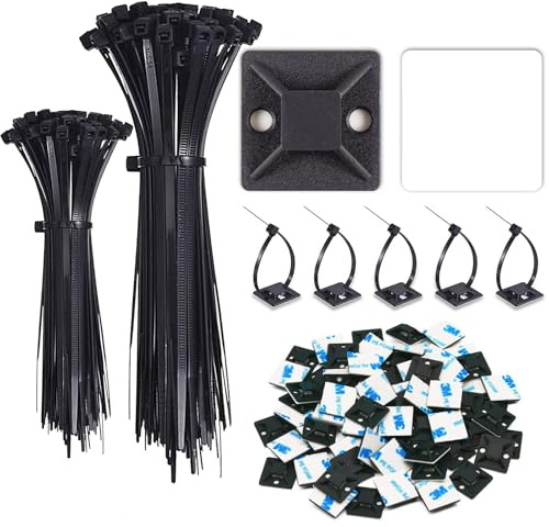 300 Stück Kabelbinder mit Klebesockel Selbstklebende Kabelhalter | Ordnung Bei Leitungen Und Kabeln Ohne Bohren, Ideal Für Schreibtisch, Zuhause, Büro Und Flexible Befestigungslösungen
