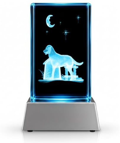 Kaltner Präsente Stimmungslicht - Ein ganz besonderes Geschenk: LED Kerze/Kristall Glasblock / 3D-Laser-Gravur Tiere Hunde Hundehütte/Beleuchtung in Regenbogen Farben