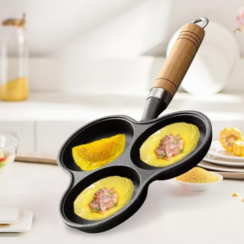 Fiorky Poêle à crêpes antiadhésive, poêle à frire à 3 trous, poêle à jambon, moule à gâteau, poêle à frire, poêle à frire pour petit déjeuner, poêle à frire, poêle à crêpes pour cuisinière à gaz