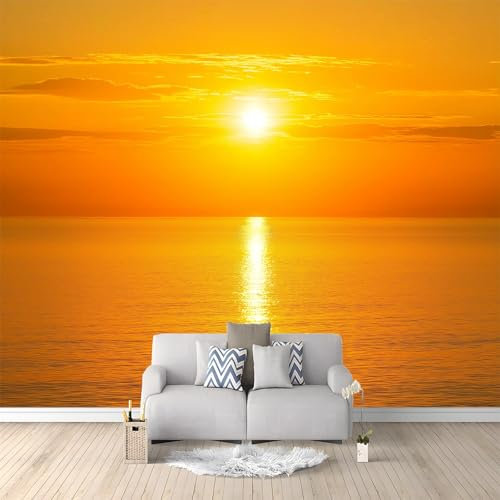Arancione Carta da parati murale 250 x 175 cm fotografico panoramico in tessuto non tessuto Tramonto Naturale Sul Mare Tema murale per soggiorno camera da letto ristorante decorazione della parete