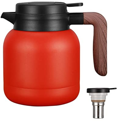 Pichet Isotherme Thermos Avec Filtre à Thé, Carafe à Café Thermique En Acier Inoxydable, Avec Simple Bouton Poussoir De Sécurité, Fond Antidérapant, Pour La Maison, Hôtel, Bureau (Rouge,1.2L)