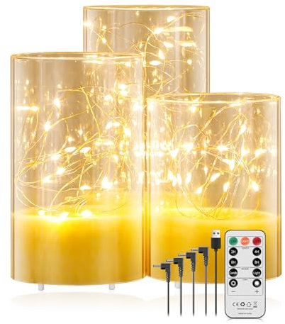 Forever Speed 3 Piezas Velas LED Recargable 1000mAH Luces de Hadas con Temporizador de Mando a Distancia Velas Decorativa Sin Llama para La Decoración Casera del Partido, Acampar, Boda - Blanco
