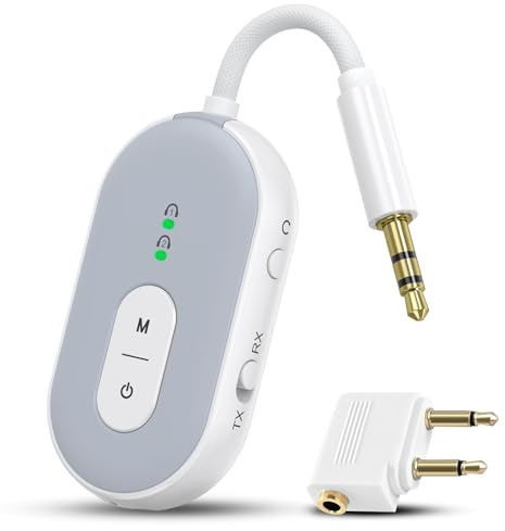 Bluetooth-adapter, Bluetooth 5.3-sändare och mottagare, aptX låg latens/HD/adaptiv ljudadapter, 3,5 mm Aux-jack BT-sändare, dubbla parningar för 2 hörlurar, TV-flygplan stereosystem högtalare