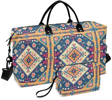 Bagage resväska weekendväska stor gymväska med toalettväska för vandring 2 st set, fantastiskt bohemiskt mönster regnbågsfärger