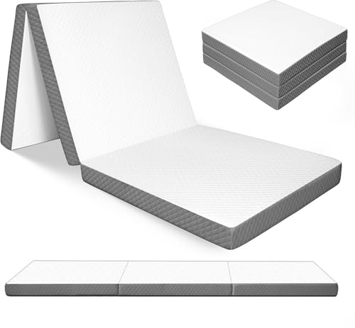 Trifold Mattress, Full Size, 3 inch, Tri-Folding Floor Bed Washable, Portable Foldable Mattress Whole Sponge, Camping, Fold Up Guest Bed, RV Travel, Sleepovers, 75×54