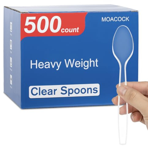 MOACOCK 500 Count Clear Plastic Spoons, Heavy Weight Disposable Spoons Cutlery Plastic Utensils, Clear PlasticSilverware Bulk