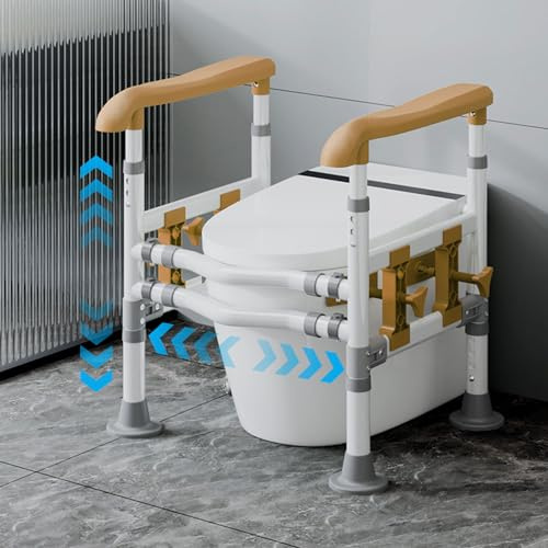 Aufstehhilfe Toilette Senioren, Breite und Höhenverstellbar, Toilettenstützgestell mit Rutschfeste Haltegriffe und Großer Saugnapf,Toiletten-Sicherheitsgeländer Ohne Bohren,für die meisten toiletten