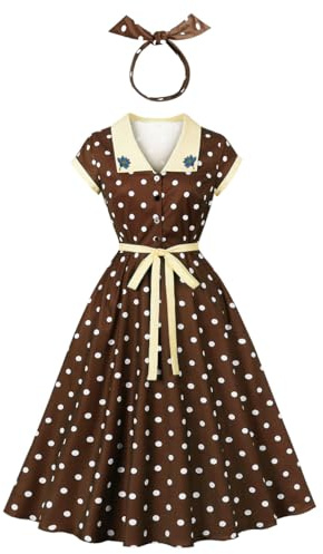 Wellwits Women's Polka Dot Floral Collar Vintage Dress | Work,Party, Smart Elegant, Non-stretchy Fabric