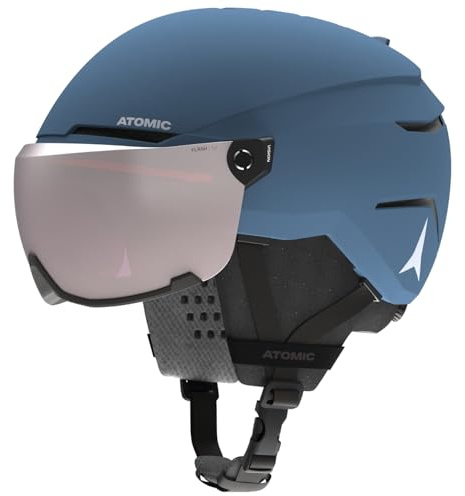 ATOMIC Savor Visor JR Skihelm mit Visier - Blau - Größe 51-55 - Snowboard- & Ski-Helm mit Brille - 360° Fit System & Active Aircon Belüftungssystem - Holo Core für maximale Stoßdämpfung