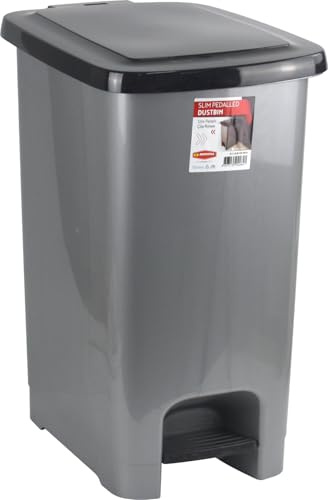 LAVV HOUSEWARES LTD Slim 60 Litres Plastic Pedal Bin for Home and Kitchen Rubbish Waste (Grey)
