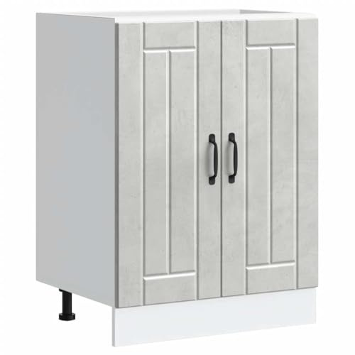 Tomostar Küchenunterschrank, Unterschrank für Spüle, Küchenschrank Lucca, Betongrau, Holz, 60 x 46 x 81,5 cm