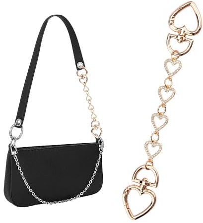 Kefley Hollow Heart Bag Extender Chain Gold Silver Rhinestone Heart Shaped Purse Chain Extender Replacement Extension Strap for Handbag Shoulder Bag Charms Accessories Decorations Chains
