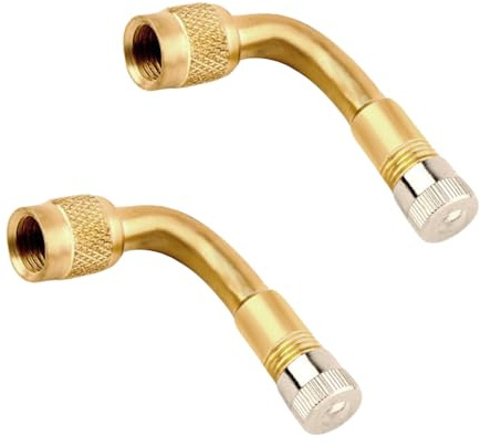 Huybaa 2 Extensiones de válvula de Cobre de 90°, Adaptador de ángulo Resistente al óxido y al Calor con núcleo Integrado para neumáticos de Coche, Motocicleta, Bicicleta, Scooter y Remolque VG8