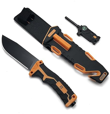 GDTDX Outdoor-Messer – Festklinge Jagdmesser (mit Scheide), Gesamtlänge 27,6 cm, Stahlklinge (181 g), geeignet für Outdoor, Jagd & Camping (Orange)