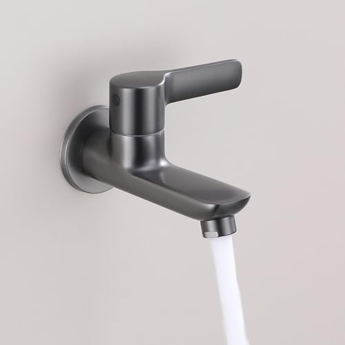 BiaoTeng Rubinetto Singolo Acqua Fredda Ottone Rubinetto a Parete Lavatoio Esterno Grigio