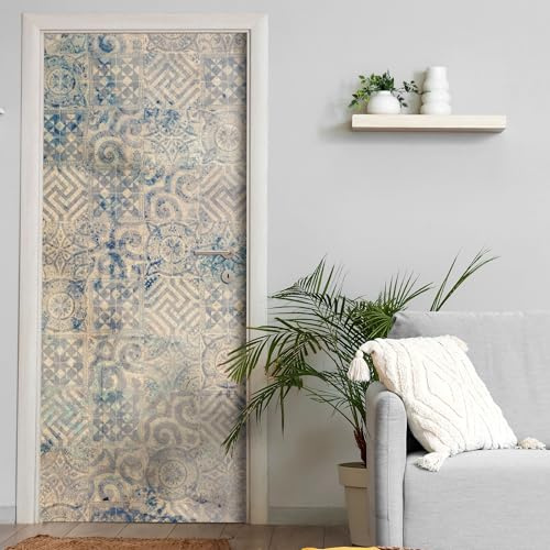 Türtapete selbstklebend blasenfrei | 200 x 90 cm Vintage Muster | Tür Aufkleber Türfolie | Einteilig | Wasserfest 3D Türaufkleber Klebefolie Türposter Möbelfolie