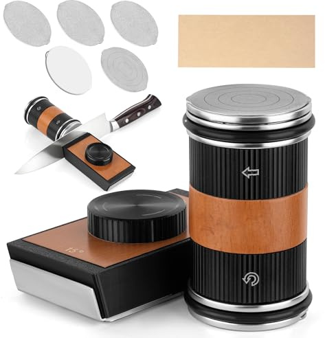 Rolling Knife Sharpener Kit for Kitchen Knives, Professional Kitchen Knife Sharpener with 5 PCS Replaceable Roller Knife Sharpening Stone Discs, Whetstone, Angle with 15° to 20° Type (Black)