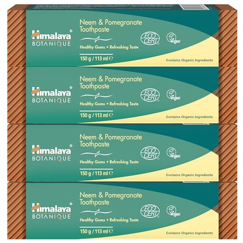 Himalaya Neem and Pomegranate Organic Toothpaste | Fights germs, strengthens gums | Whitens teeth | Natural, No Fluoride, No SLS, No Gluten, No Saccharin - 150g (Pack of 4)
