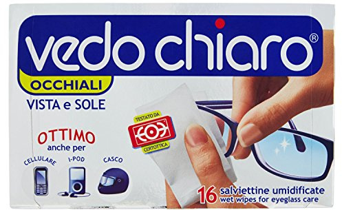 Vedo Chiaro - salviette umidificate, monouso, per occhiali da vista e sole - 3 confezioni da 16 salviette [48 salviette]