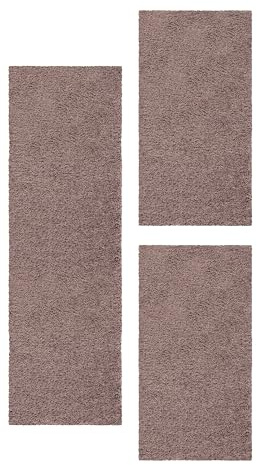 HomebyHome Bettumrandung Schlafzimmer 3 teilig Teppich Mokka - Waschbarer Bettumrandung Teppich Läufer Set Extra Flauschig Bettvorleger Schlafzimmer Bettset: