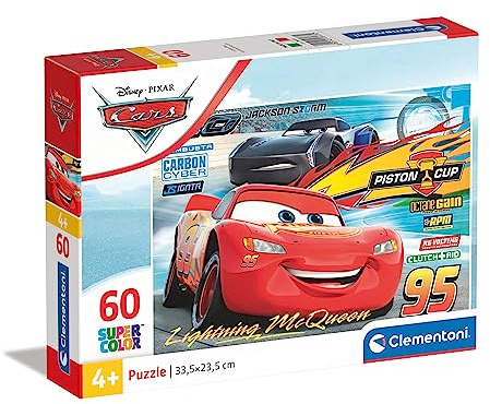 Clementoni 26973 Supercolor Cars 3 – Puzzle 60 Teile ab 4 Jahren, buntes Kinderpuzzle mit besonderer Leuchtkraft & Farbintensität, Geschicklichkeitsspiel für Kinder