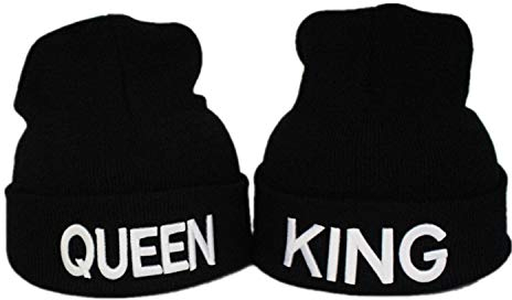 Gkmamrg Weihnachten Partner Pärchen Geschenk King Queen Winter Mütze, Strickmütze für Sie und Ihn, schwarz Wintermütze