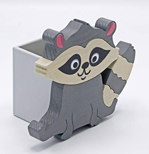 Clevere Kids Aufbewahrungsbox Tiere für den Wickeltisch oder Schreibtisch, Holz (Waschbär grau)