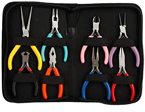 Mini pinze in acciaio, 8 pezzi/set Lungo/Rotondo/Piatti Pinze per naso Utensili per la produzione di gioielli, Impugnatura ergonomica Kit di utensili professionali per lavori elettrici e in legn