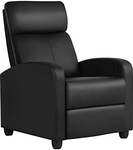 Yaheetech Recliner Armchair Single Padded Seat PU Leather Sofa Lounge Home Living Room Theater Adjustable Leg Rest and Reclining Functions Black