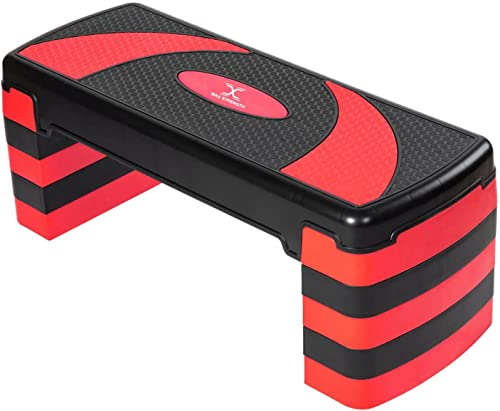 MAXSTRENGTH Stepper d'aérobic 5 niveaux réglables – Idéal pour la maison, la gym, le fitness, le cardio, le yoga (rouge)