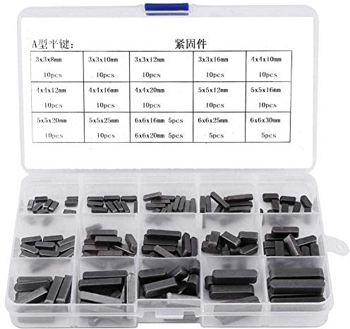 Fafeicy 140Pcs Stainless Steel Round Ended Feather Key Parallel Drive Shaft Keys Set Key Stock Assortment 8-30mm with Plastic Box for Fixing Frequently Disassembled Equipment