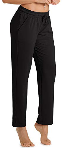 icyzone damträningsbyxor sport joggingbyxor lounge raka ben byxor med fickor, Svart, Medium