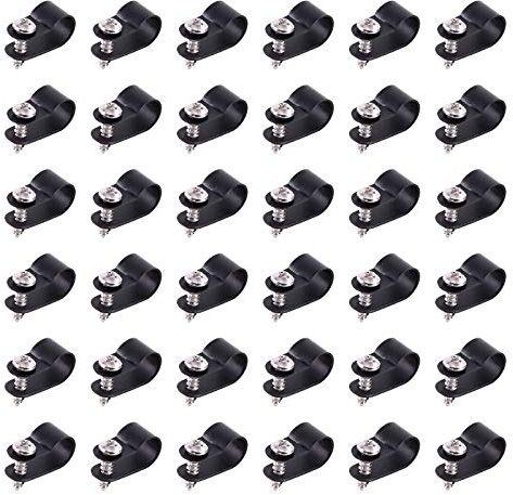Swpeet - Set di 60 clip per cavi in nylon di plastica di tipo R, per fissaggio a vite, in nylon, con 60 viti per la gestione dei fili, colore: Nero
