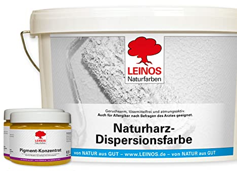 LEINOS Set Wandfarbe | 10l Naturharz-Dispersionsfarbe 660 + 1l Pigment-Konzentrat 668.309 Ocker-Gelb