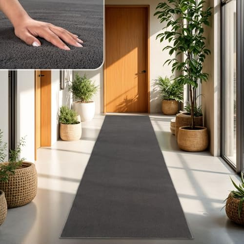 TT Home Wohnzimmer Teppich Kurzflor Anti-Rutsch Rückseite Unifarben Modern Waschbar, Farbe: Anthrazit, Größe:60x100 cm