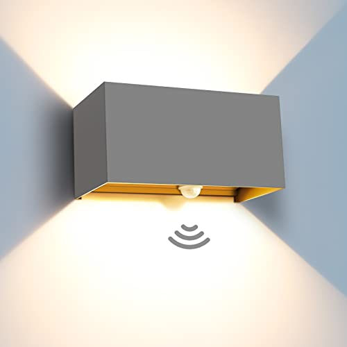 Kingwen 20W LED Außenlampe mit Bewegungsmelder Grau Wandleuchte mit Bewegungsmelder Innen/Aussen 3000K Wandleuchte Innen LED Warmweiß Rechteckig Verstellbar Abstrahlwinkel Wandlampe IP65