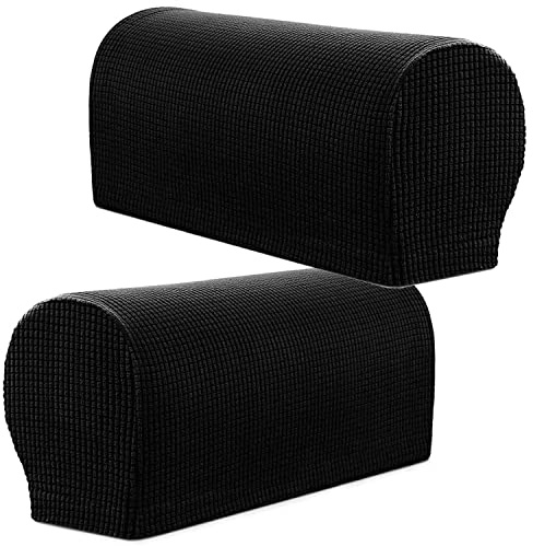 XIEHUZA Arm Rest Covers, Stretch Armchair Couch Armrest Chair Covers for Furniture Protector, Anti-Slip Sofa Chair Arm Caps Spandex Polyester Slipcovers, Set of 2 (Black)