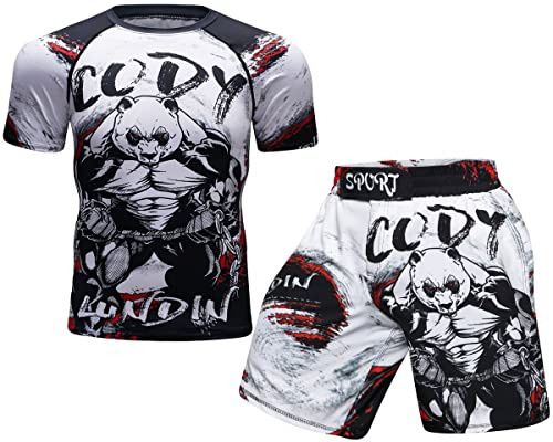 Cody Lundin Herren Mazdakompressions-Shorts Kurzarm & Thai-Shorts für Fight, MMA & Kickboxen - Anzug für Herren, Größe L, Style E