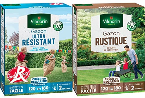 Vilmorin 4462415 Gazon Ultra Résistant, Vert, 3 kg & 4460415 Gazon Rustique, Vert, 3 kg