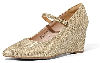 DREAM PAIRS Dam kilar stängd tå Mary Jane högklackad klänning arbete spetsig tå bröllop brud kontor pumpskor, Guld-glitter, 37.5 EU