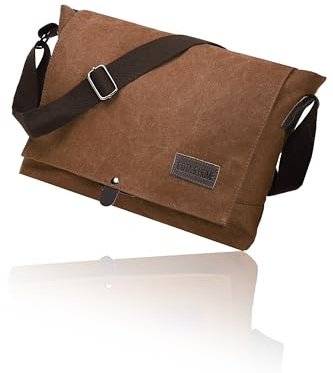 Cota's home Canvas Messenger Bag for Men Fits 14 Inch Laptop & A4 Documents Large Capacity Crossbody Shoulder Bag (Mocha Brown)