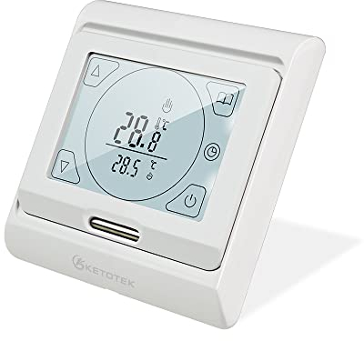 KETOTEK Programmierbare Digitales Thermostat für Wasser Fußbodenheizung 3A 230V, Raumthermostat Fussbodenheizung Warmwasser Wochenprogramm Unterputz, Bodenheizung Wasser Thermostat Regler Touchscreen