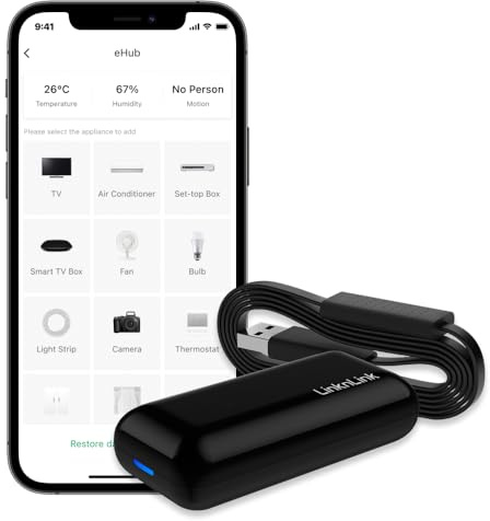 LinknLink eHub 5-in-1 Smart WiFi IR/RF Universal Remote Hub | Built-in Motion, Temp & Humidity Sensors, IR/RF Controller for TV, AC, Fans, Curtains, Compatible with Alexa & Google Home