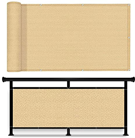 Balkon Sichtschutz Balkonabdeckung 120 x 250 cm Wind HDPE UV-Schutz Tennisblende Schattiernetz Sichtschutz mit Ösen und Kabelbinder für Balkon Terrasse Garten, Sandgelb
