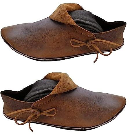 Bottines médiévales en cuir synthétique à fond plat, steampunk, rétro, décontractées, pour festival, LARP, cosplay, pour homme et femme (44)