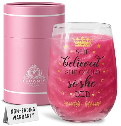 CROWNLY CRYSTAL® Birthday Gifts for Women Personalised Wine Glass Congratulations New Job Cocktail Glasses Get Well Soon Girlfriend Pink Gin Gift Set